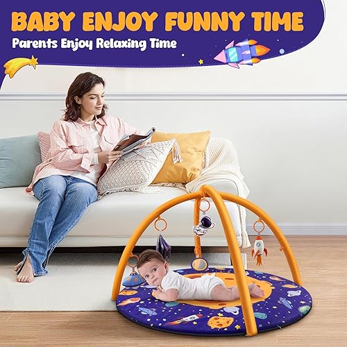 Miniatura 7 de Tapete de juego impermeable para bebé, tapete para el tiempo boca abajo con juguetes desmontables para el desarrollo de habilidades sensoriales y