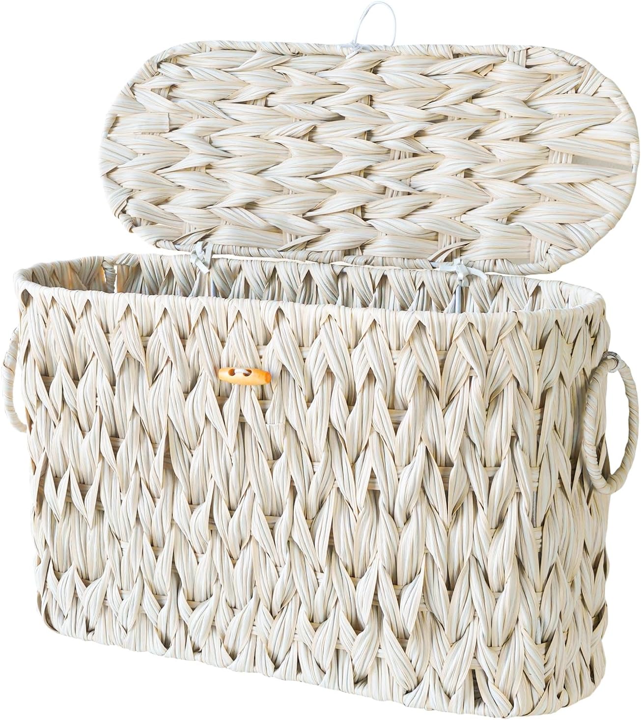 Toilet Paper Storage Basket with Lid,Toilet Paper Holder, Wicker Storage Basket with Built-in Handles for up to 6 Mega Rolls, Baskets Bathroom Accessories (Butter Milk)
