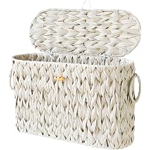 Toilet Paper Storage Basket with Lid,Toilet Paper Holder, Wicker Storage Basket with Built-in Handles for up to 6 Mega Rolls, Baskets Bathroom Accessories Butter Milk