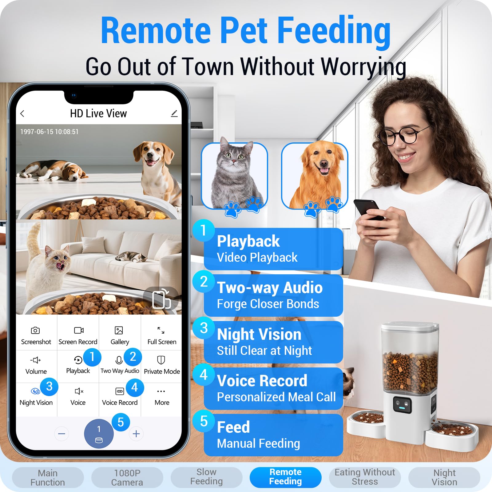Comedero automático para Gatos con Doble cámara: dispensador automático Doble de 7 litros con visión Nocturna para 2 Gatos