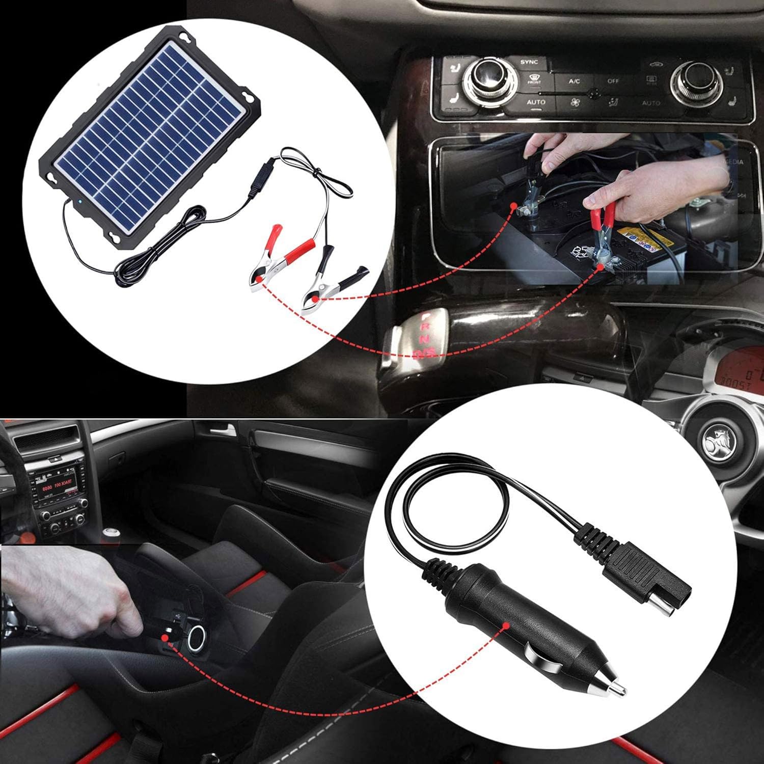 Upgraded 7.5W-Solar-Battery-Trickle-Charger-Maintainer-12V Portable Waterproof Solar Panel Trickle Charging Kit for Car, Automotive, Motorcycle, Boat, Marine, RV,Trailer,Powersports, Snowmobile, etc. : Patio, Lawn & Garden