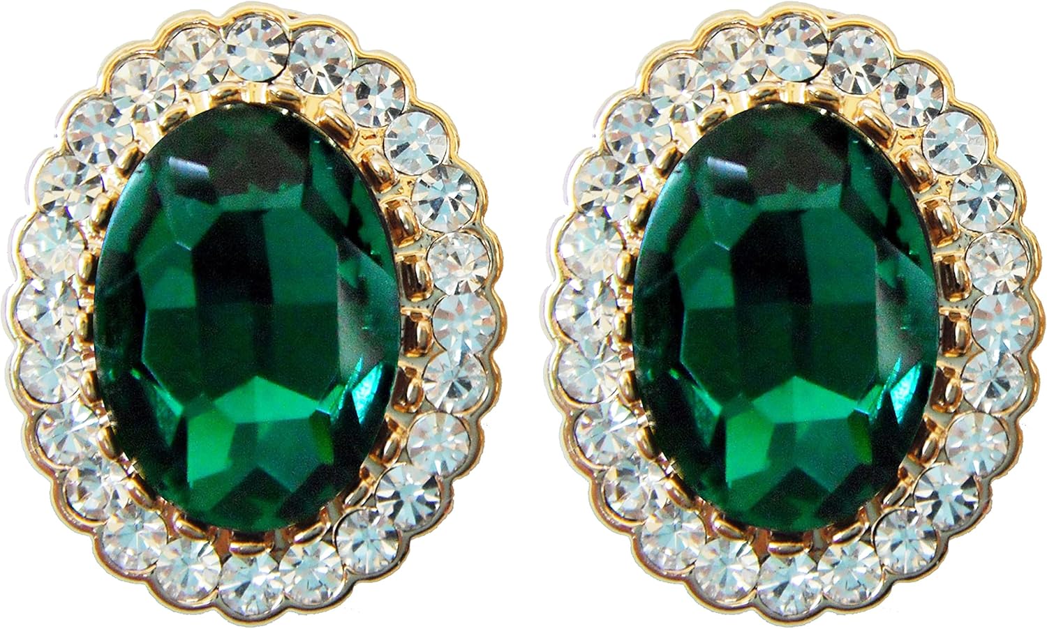 Navachi 18k Gold Plated Multicolor Oval Zircon White Crystal Oval-Shape Omega Back Stud Earrings