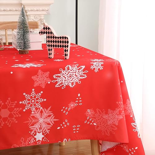 MikiUp Mantel rectangular de Navidad con copos de nieve, mantel de Navidad degradado, impermeable y lavable, para exteriores, fiestas, cocina,