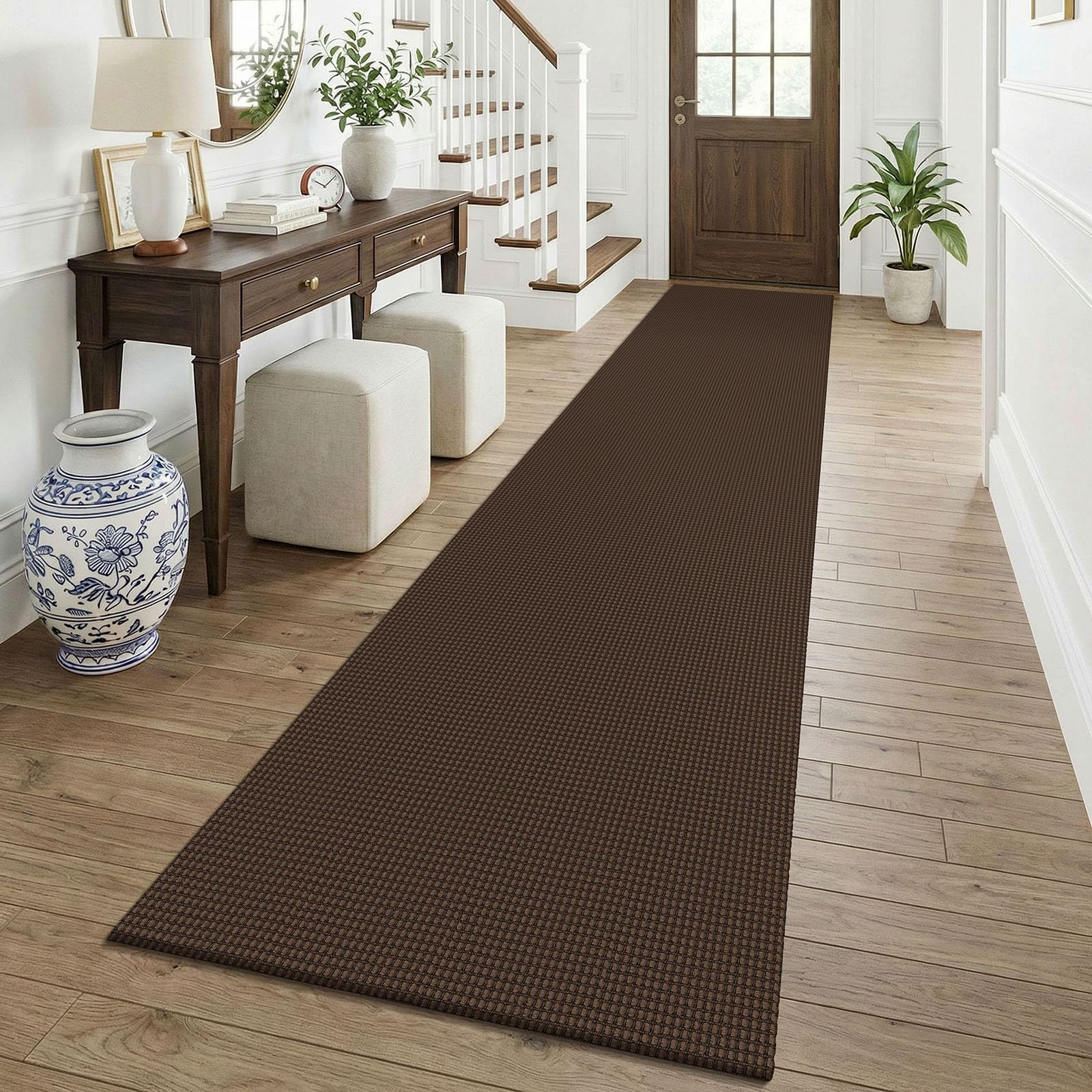 KOZYFLY Cotton 2.5'x12' Runners Rugs for Hallway, Long Washable Runner Rug, Woven Non Slip Kitchen Runner, Braided Entryway Rug, Floor Carpet for Entry, Aisle, Hall, Brown/Dark Brown — image 1
