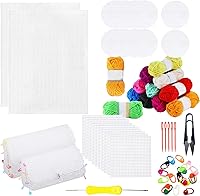 Vista 11 de Allazone 52 hojas de lona de plástico de malla, 4 formas, lienzo de plástico para manualidades, bordado, punto de cruz, hilo acrílico, proyectos