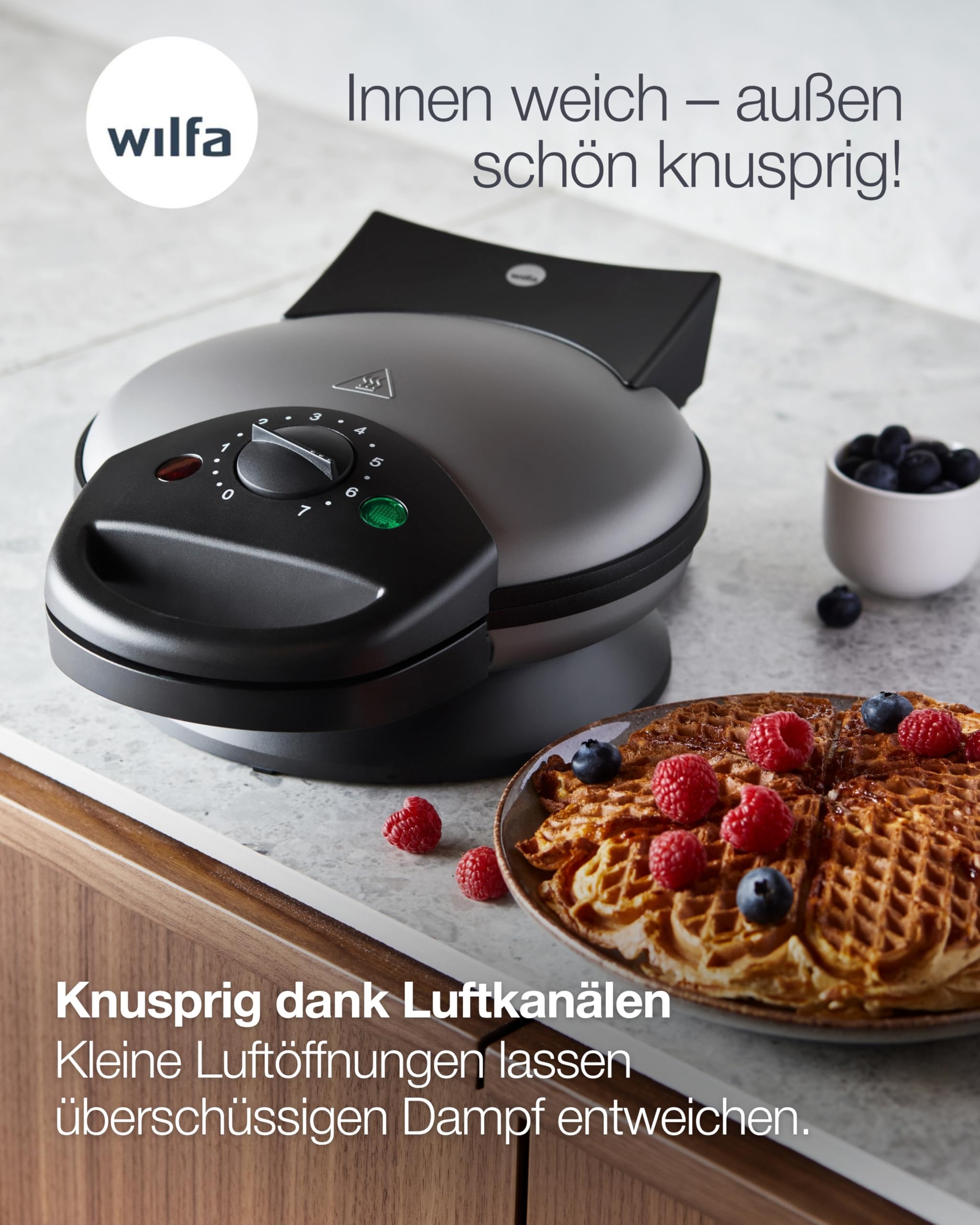 Wilfa BELL Waffeleisen I 1400W Power & 21 cm XXL Herzwaffel I Herzwaffeleisen mit 7 Bräunungsstufen, Signalton & doppelte Antihaftbeschichtung I Schnelles Aufheizen & gleichmäßige Bräune