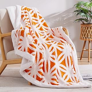 Ultra Soft Fuzzy Sherpa Fleece Throw Blanket for Couch 50" x 60", Thick Warm Velvet Blanket for Winter, Decorative Cozy Chic Accent Flannel Blanket for Sofa Bed, Fall Throw Blanket, Orange