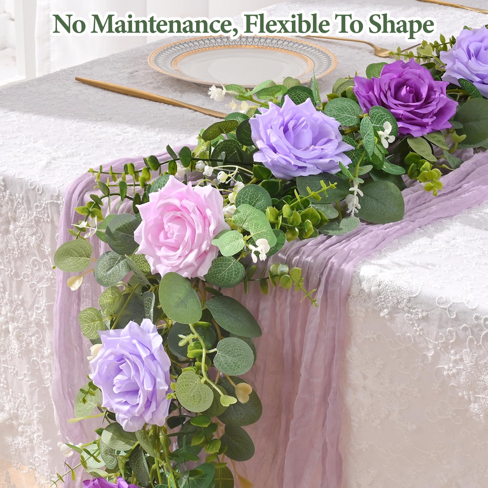 Livole Lot de 2 guirlandes de Fleurs d'eucalyptus artificielles de 2,5 m à Suspendre pour Mariage, Centre de Table, fête, Arche, cérémonie, Toile de Fond (Violet)