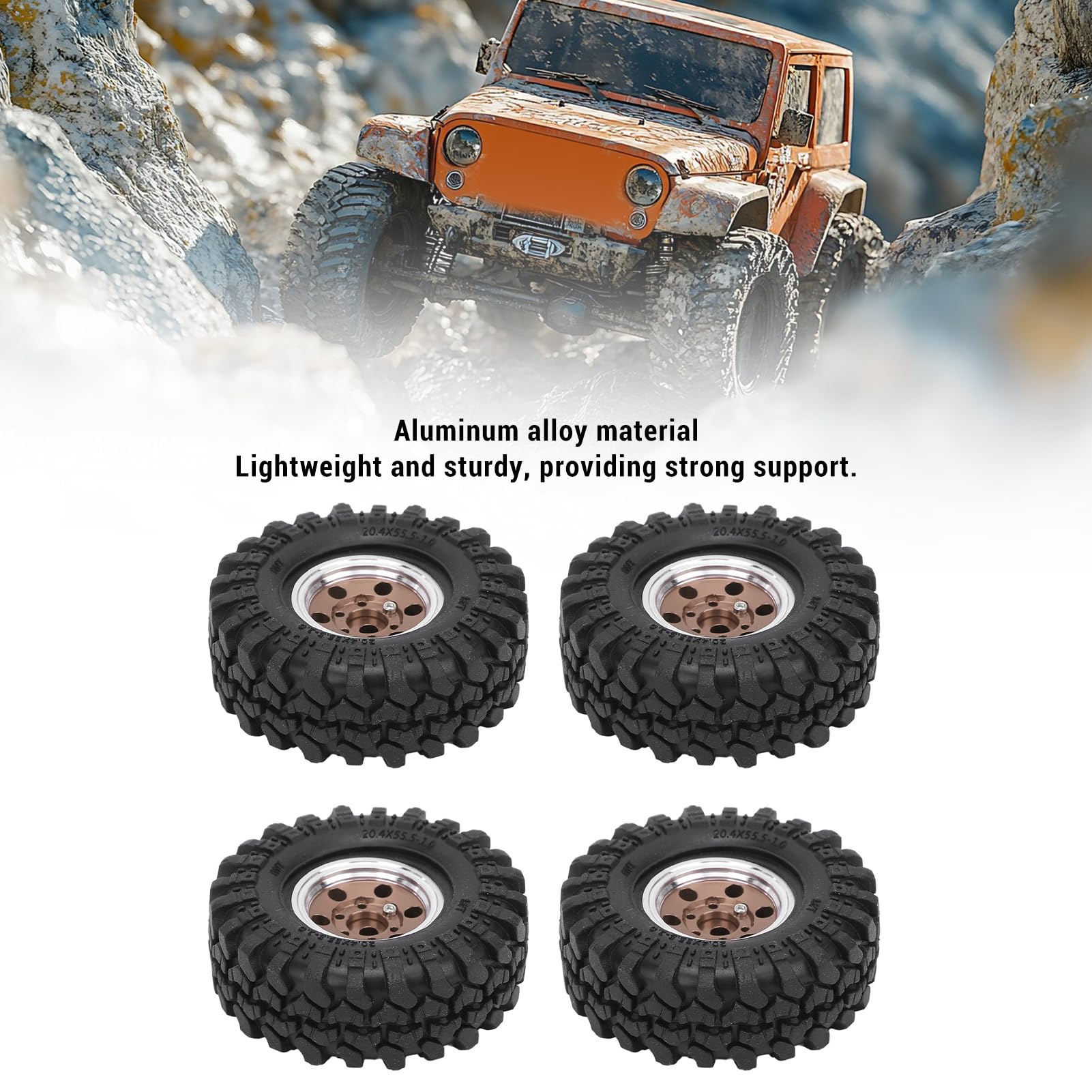 Beadlock 1.0 Jante avec pneus, moyeu de roue Beadlock de voiture télécommandée, jante en alliage d'aluminium Beadlock pour voiture sur chenilles télécommandée 1/24, design à 6 trous avec stabilité et