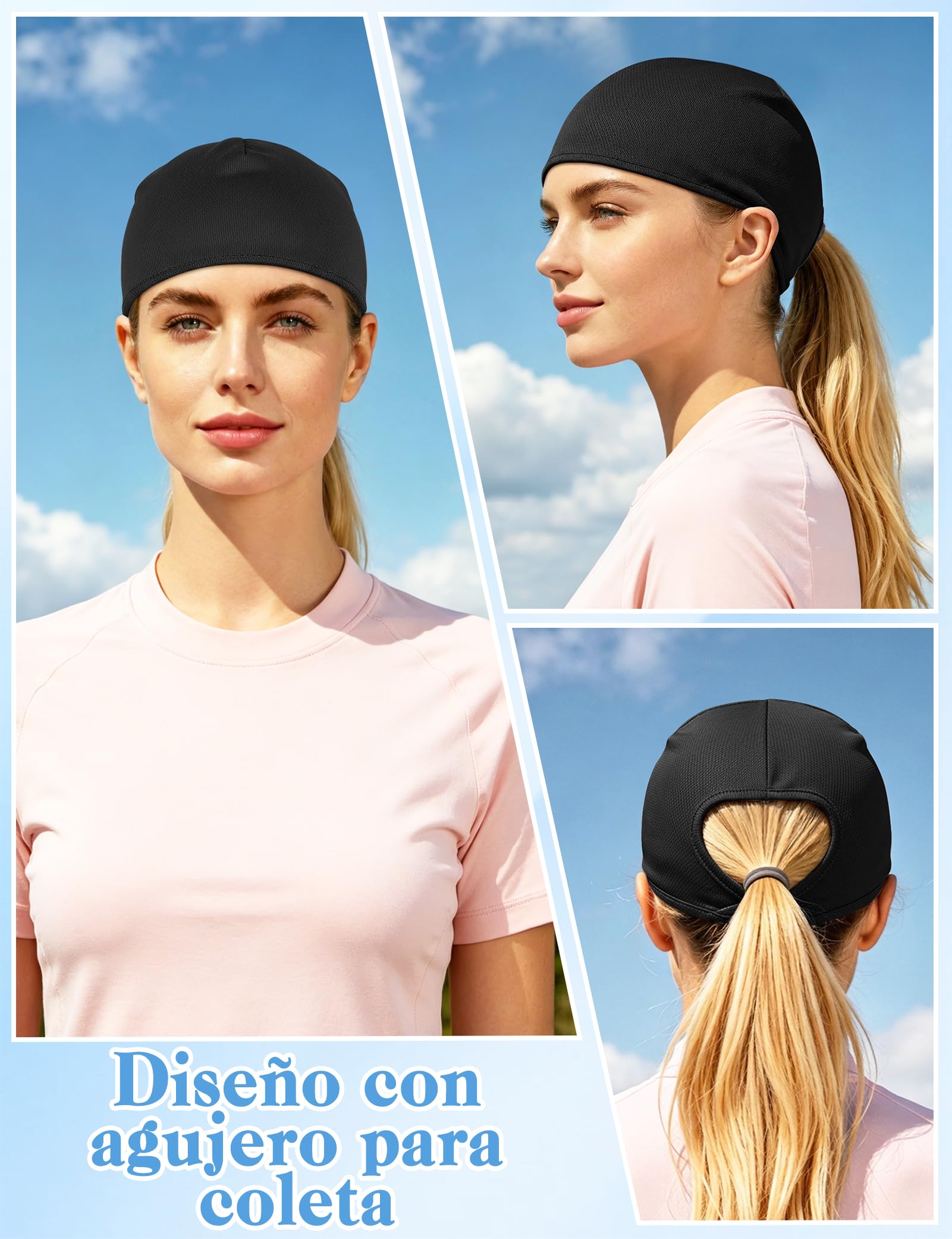 Becellen 2 Piezas Gorros Ciclismo Bajo Casco Verano, Sotocasco Bici Verano Running Forro de Casco Skull Cap Transpirable Multifuncional para Mujer Deporte y Uso Diario