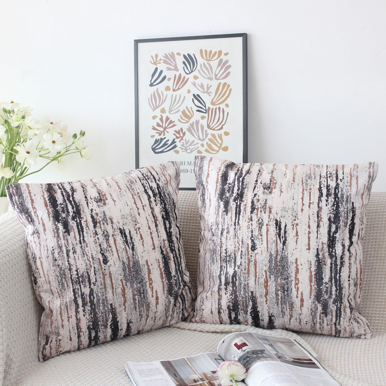 NIULAA Velvet Grey Cushion Covers 18x18 Double Sided Vintage Cushion Cover 45cm x 45cm Set of 2 Soft Neutral Abstract Pillow Cases 45 x 45 for Sofa Living Room Bedroom - Image 2