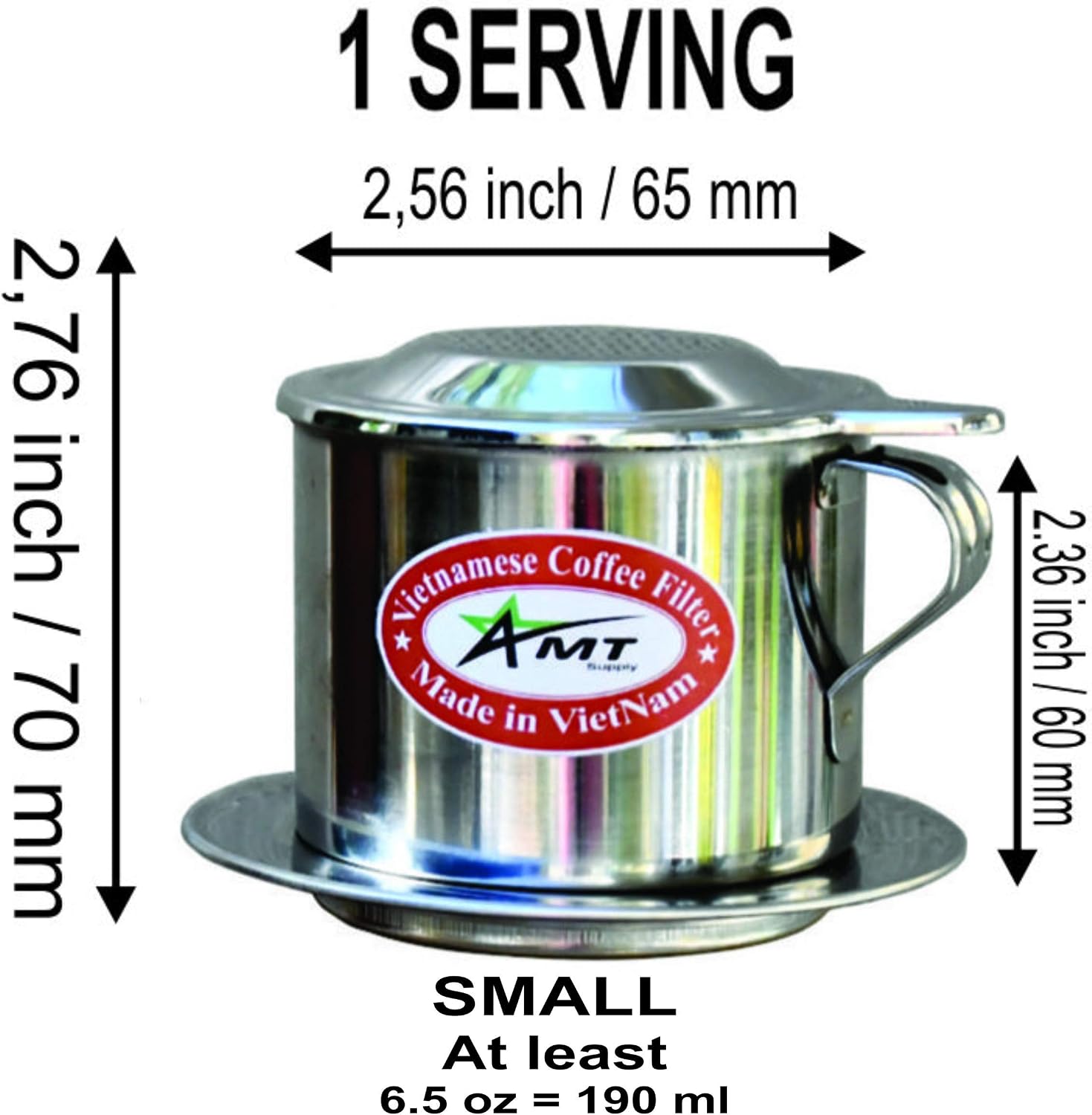 AMT 6.5 oz Coffee Maker, Phin Filter, Screw Down Coffee Dripper for Vietnamese Style Coffee at Home or Office