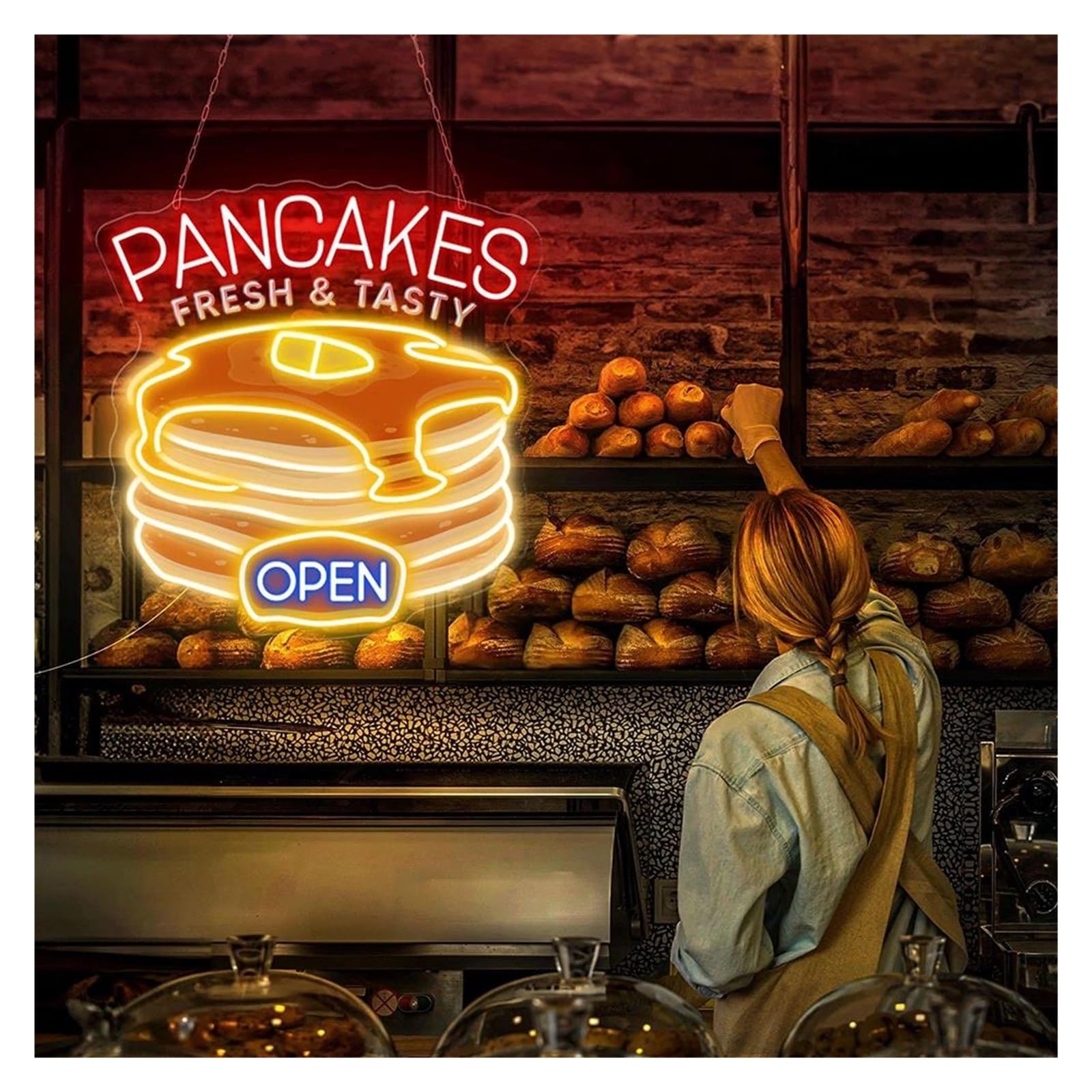 Amazon.co.jp: ネオンサイン LED PANCAKES FRESH & TASTY ネオンサイン
