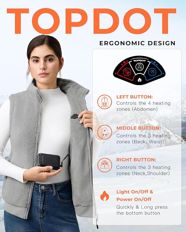 Topdot Fuzzy Fleece Heated Vest for Women with 16000mAh 7.4V Battery, Ergonomic 10 Heating Zones Women's Heated Vest by Topdot - Image 6