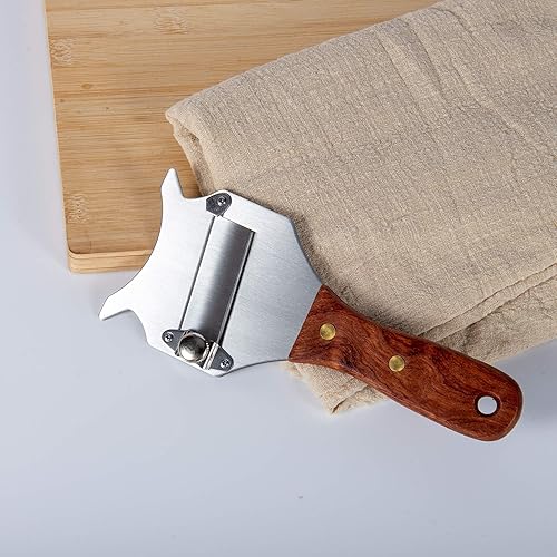 Miniatura 5 de IMEEA Afeitadora de trufas de acero inoxidable para queso y chocolate, con hoja lisa ajustable y mango de madera