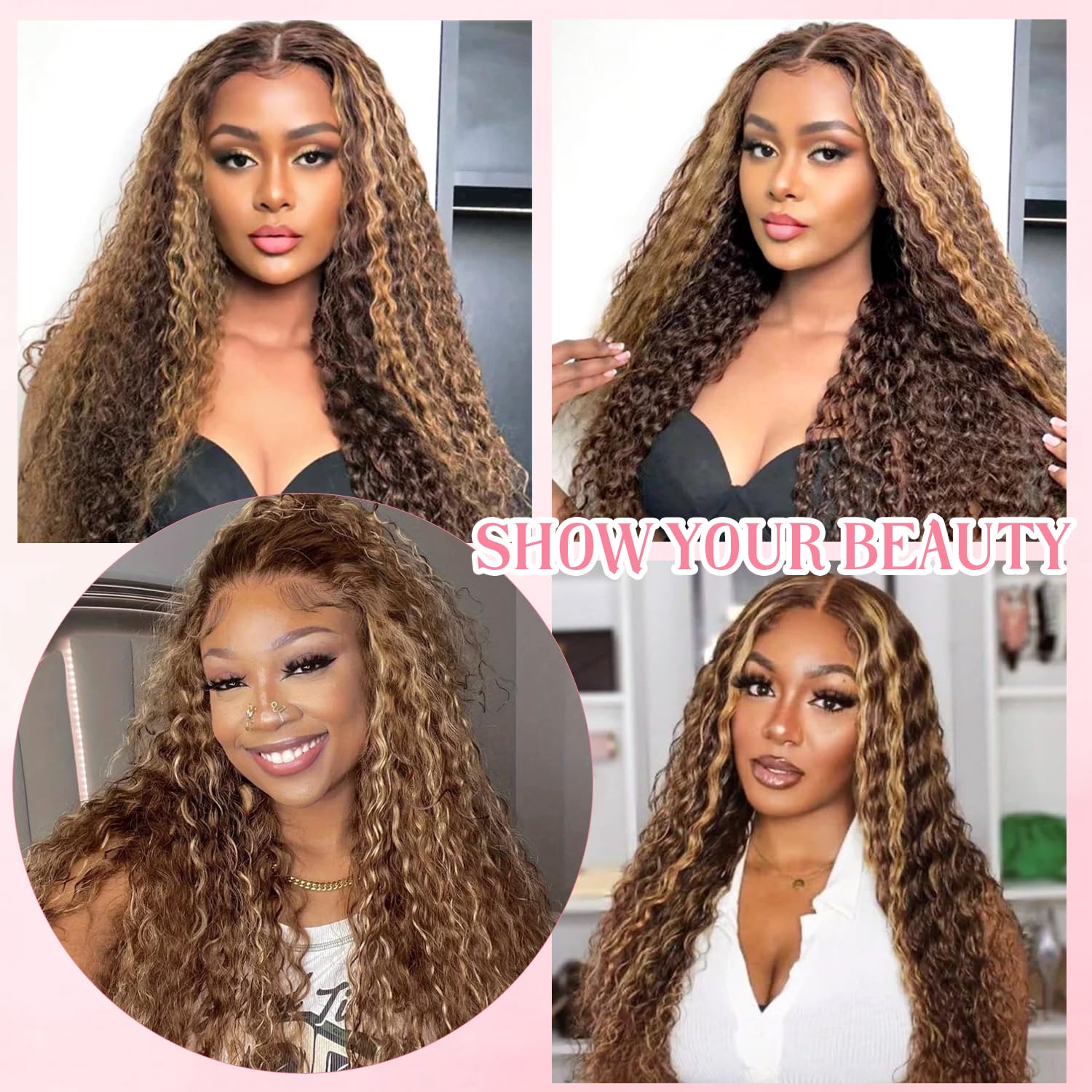 Curly I Tip Hair Extensions Real Human Hair Water Wave 4/27 Ombre Medium Brown with Honey Blonde Highlights Wet and Wavy Remy Pre Bonded Keratin Stick Tipped Itip Extensions for Black Women 14 Inch