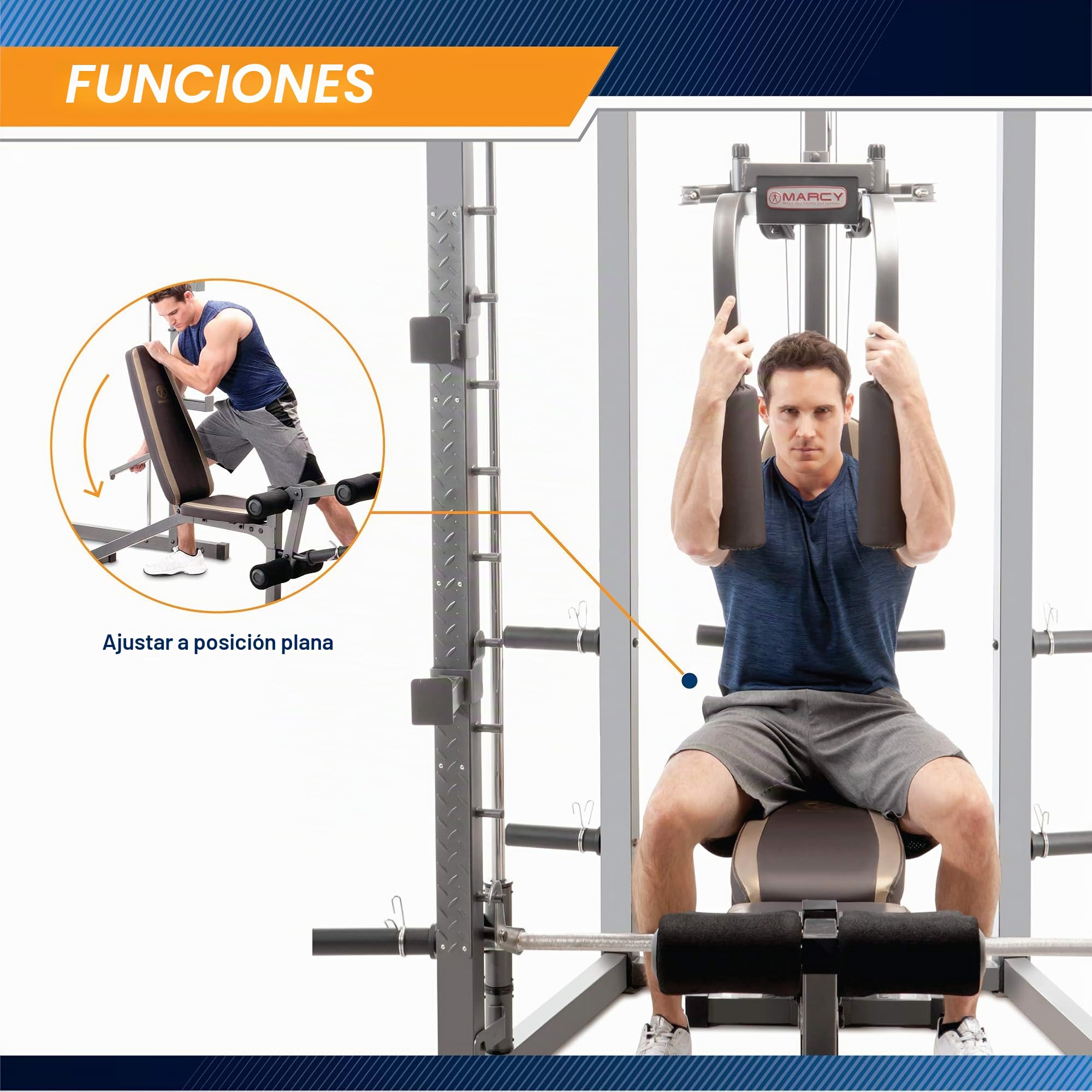 Marcy Combo de máquina y Banco de Pesas Unisex para Adultos, Color Gris, Talla única