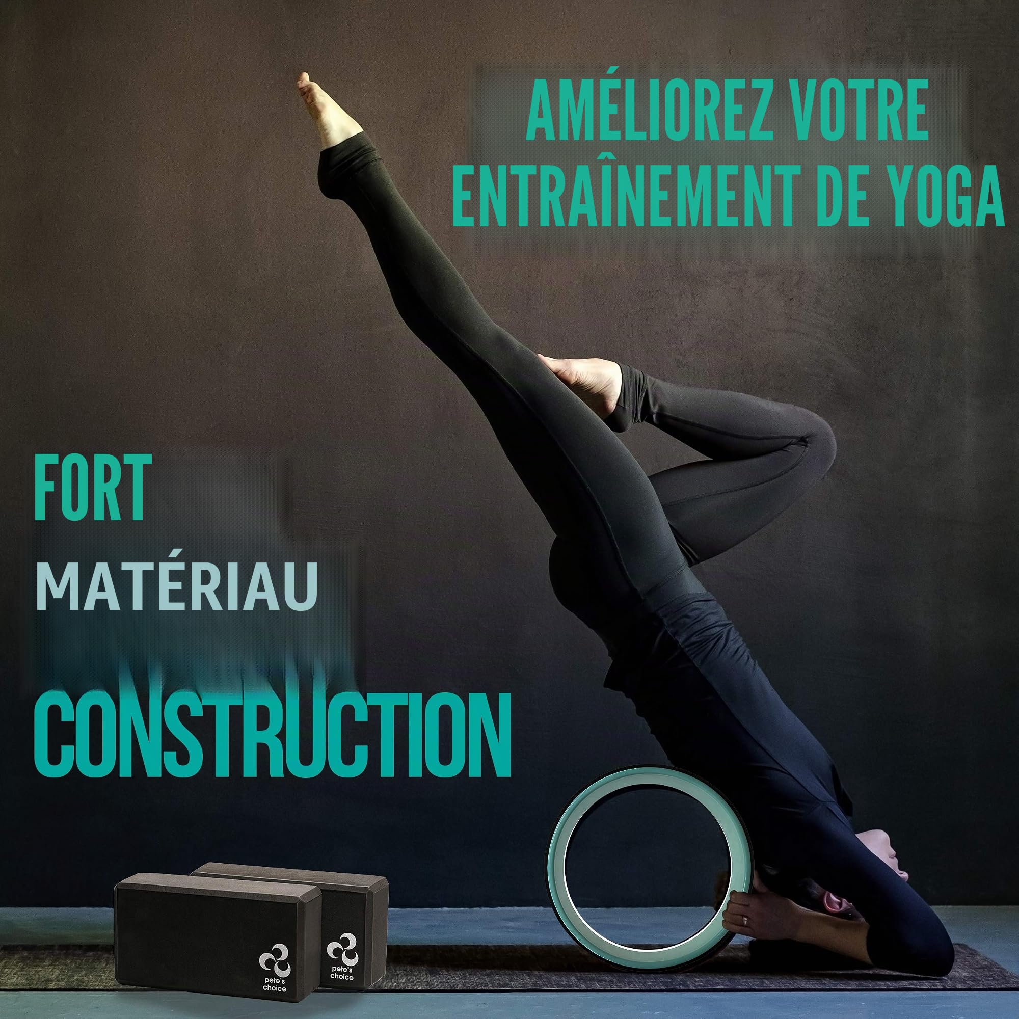 Set d’Initiation au Yoga - Kit Roue et Briques avec Livre Électronique et Sangle en Bonus. Kit pour les Débutants. Cadeau pour le Yoga