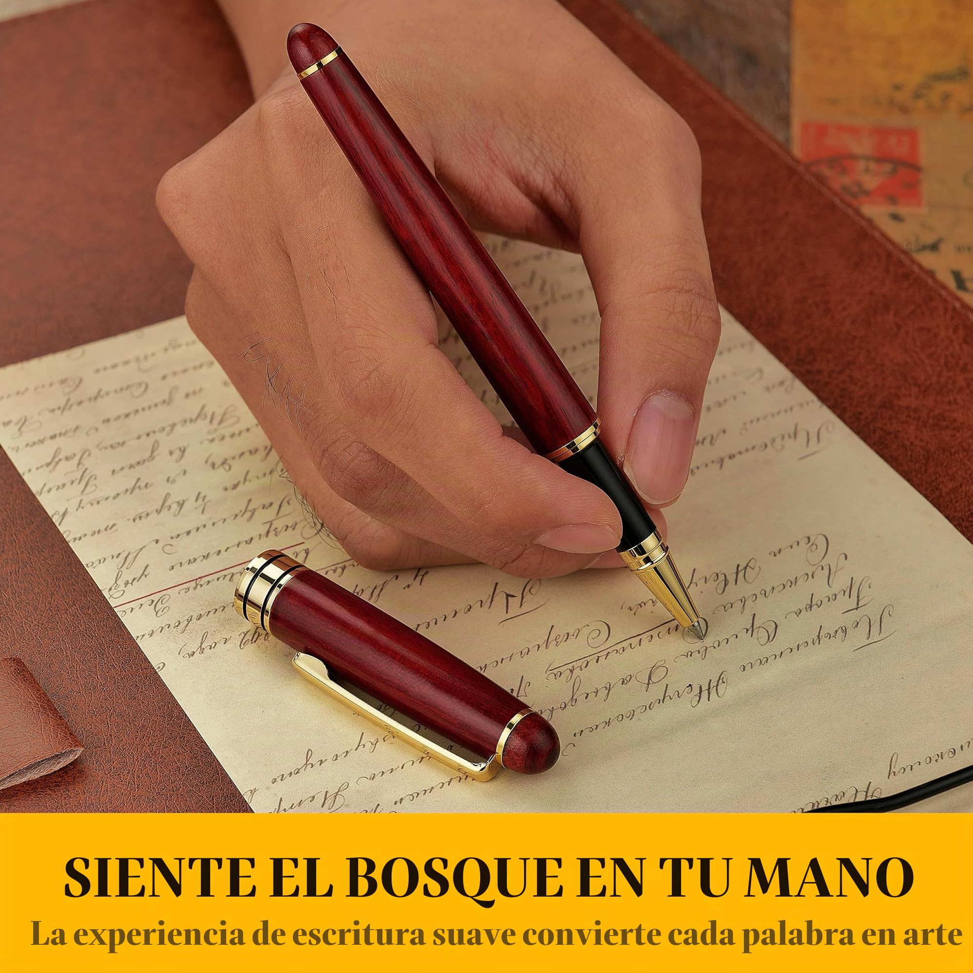 BEILUNER Set de Bolígrafos de Lujo de Madera de Palisandro - Elegante para Firma y Oficina Ejecutiva - Incluye Caja de Regalo y Recambios (Negro)