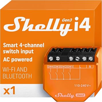Shelly i4 Gen3 | WiFi Smart 4-Digital inputs Controller of Shelly Relays | Home Automation | Compatible with Alexa & Google Home | iOS Android App | No Hub | Remote Control | Multi-Click