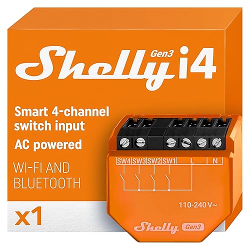 Shelly i4 Gen3 | Controlador WiFi inteligente de 4 entradas digitales de relés Shelly | Automatización del hogar | Compatible con Alexa y Google Home | Aplicación para iOS y Android | Sin hub | Control remoto | Multi-clic
