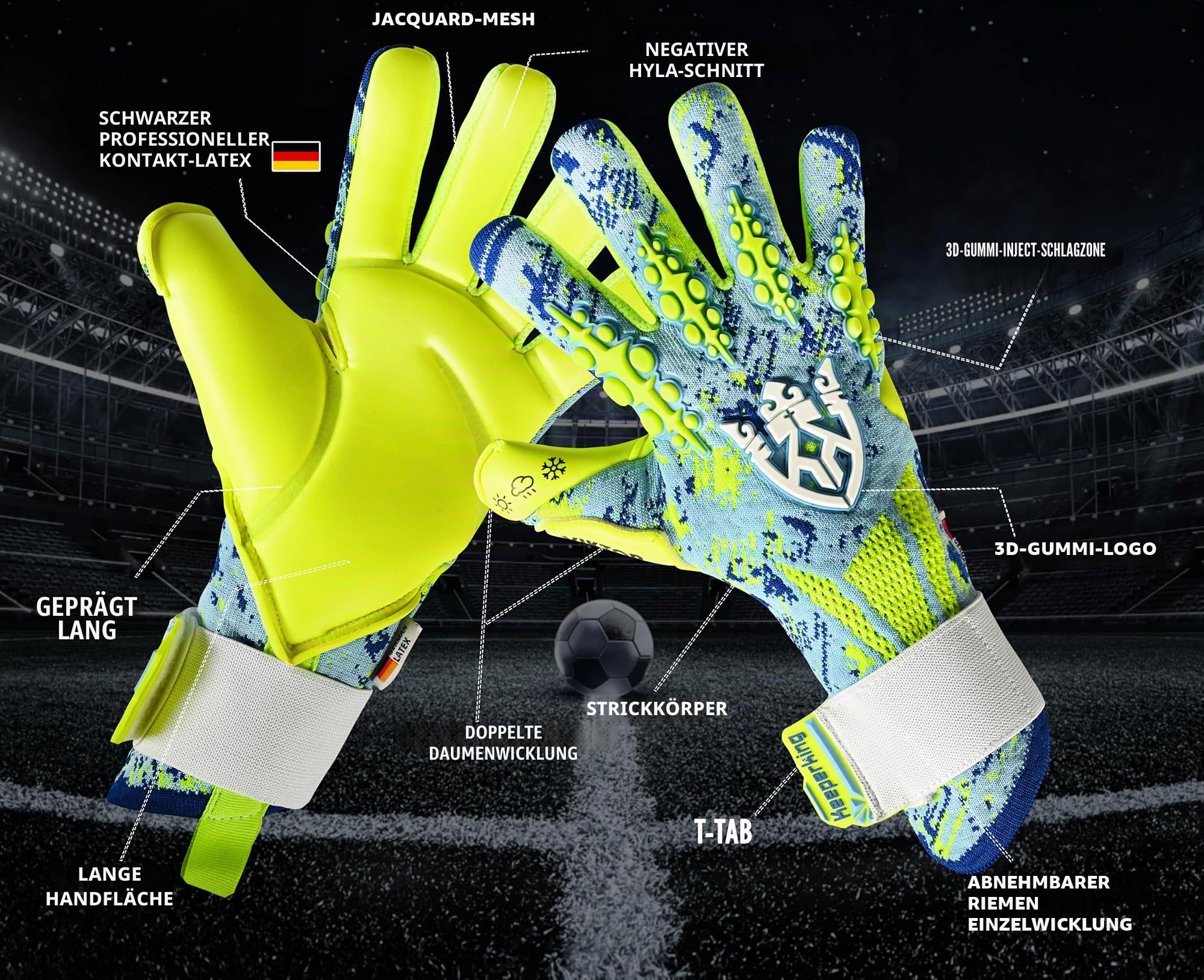 Keeperking Torwarthandschuhe für Erwachsene Junior Herren Unisex Fußball Profi Handschuhe Innennaht Großartiger Grip 4mm Fester Sitz Diverse Größe und Farben