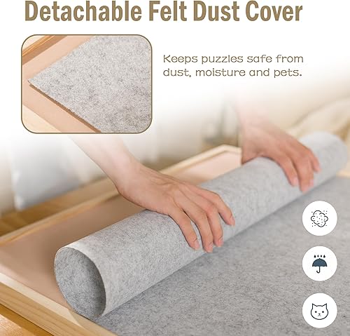 Miniatura 4 de Lavievert Tabla de rompecabezas ajustable con 4 bandejas de clasificación y cubierta, tablero de caballete de madera para adultos, mesa de