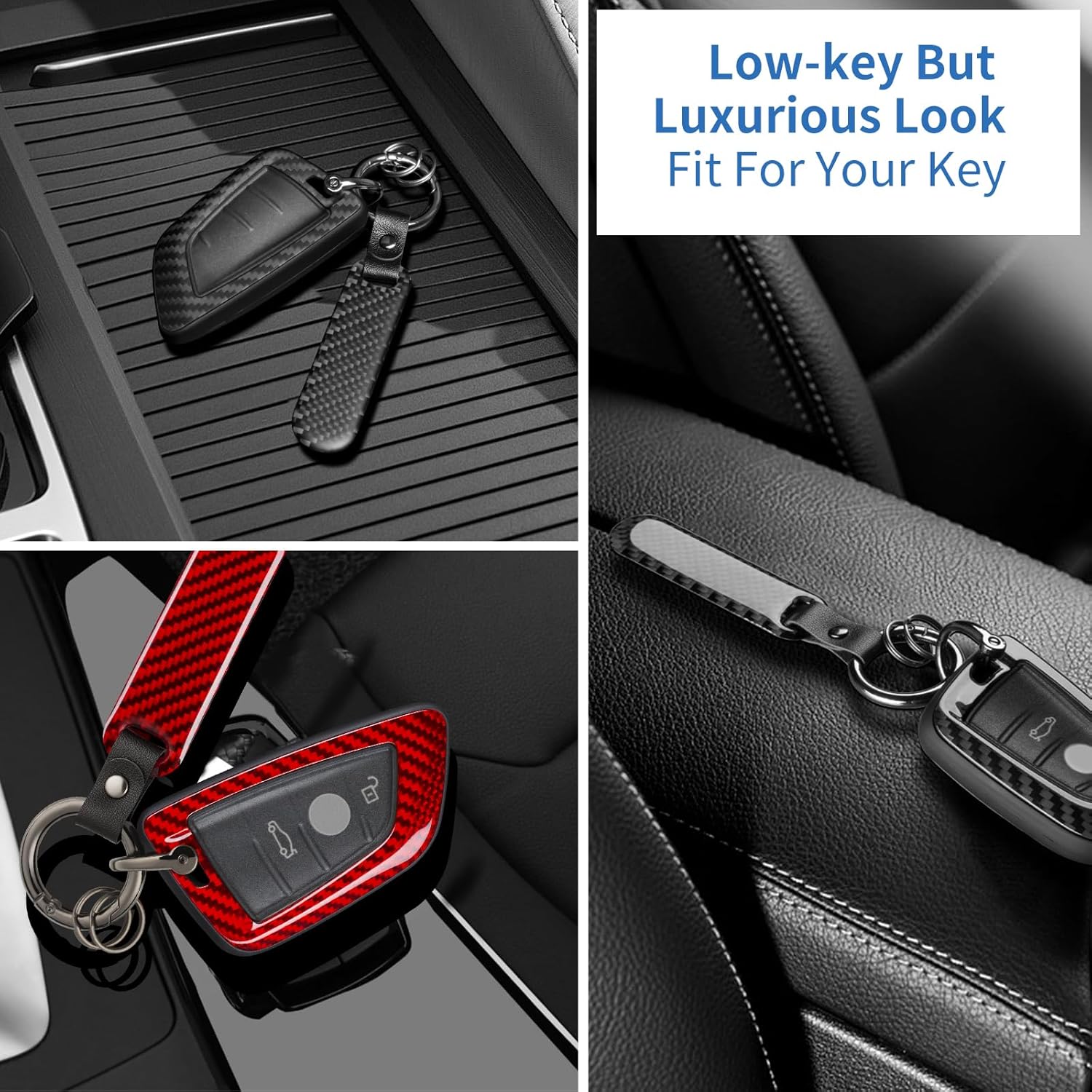 T-carbon Key Fob Cover Compatible with BMW 2 3 4 5 6 6GT 7 8 Series,X1 X2 X3 X4 X5 X6 X7 M3 M4 M5 M8 X3M X4M X5M iX3 Z4 2014-25 Carbon Fiber Key Shell Cover Compatible with BMW Smart Key Holder,Black