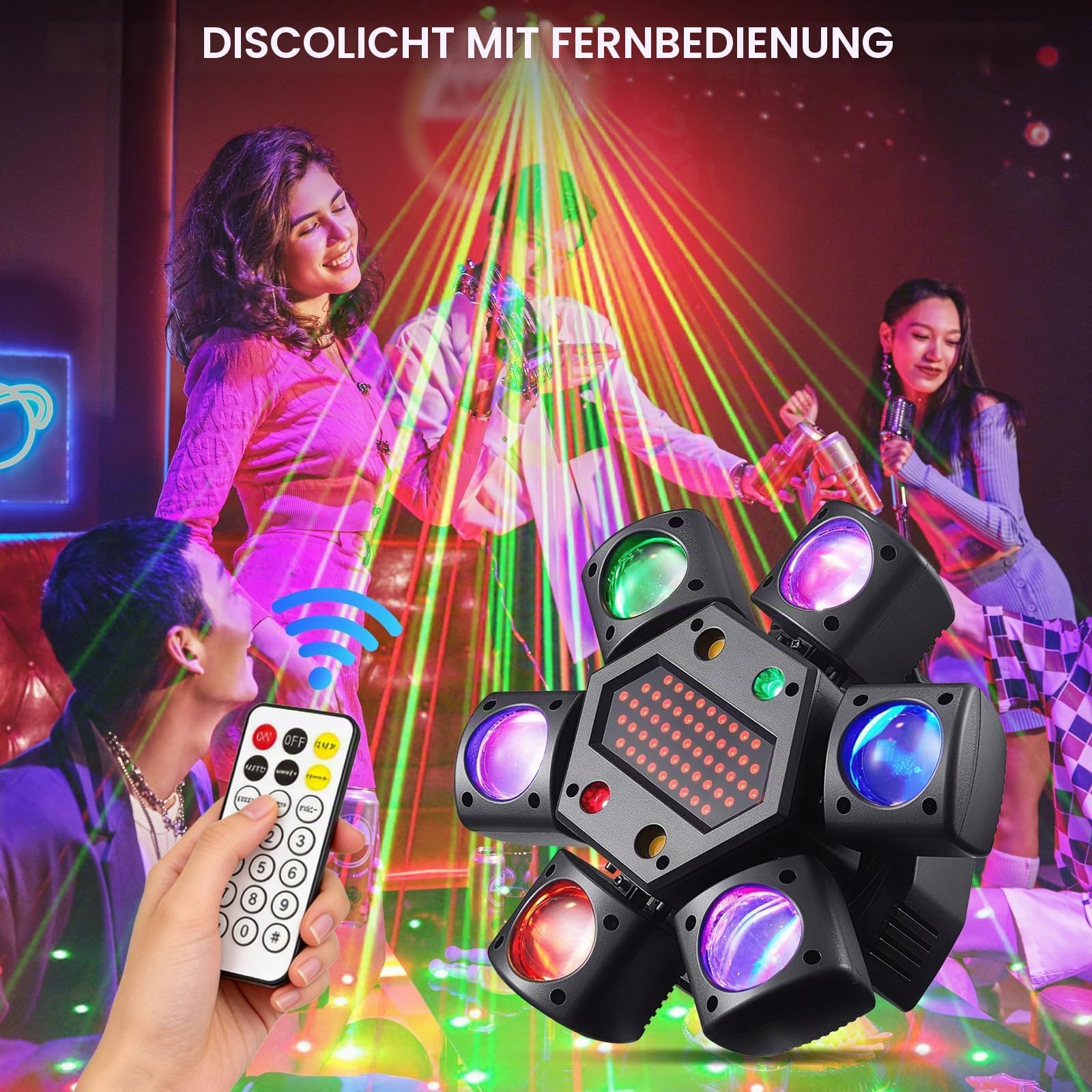 Moving Head Discolicht Partylicht, DMX512 RGB Beweglicher Scheinwerfer 6 Lichtarmen Strobe Effekt für Party KTV Familie Hochzeit Geburtstag Halloween