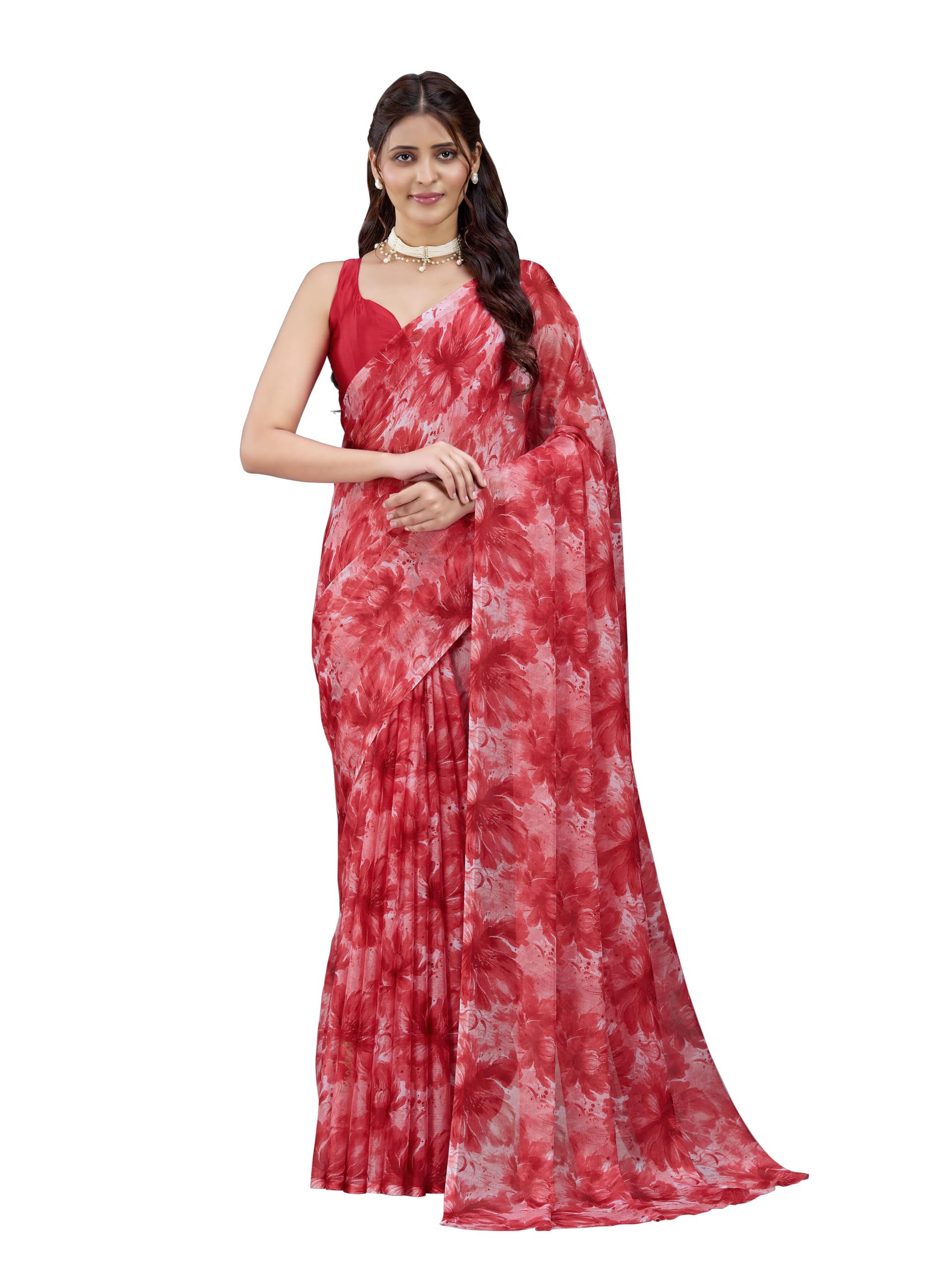 garden vareli Nara Chiffon All-Over Floral Print Saree With Blouse Piece-picture-26
