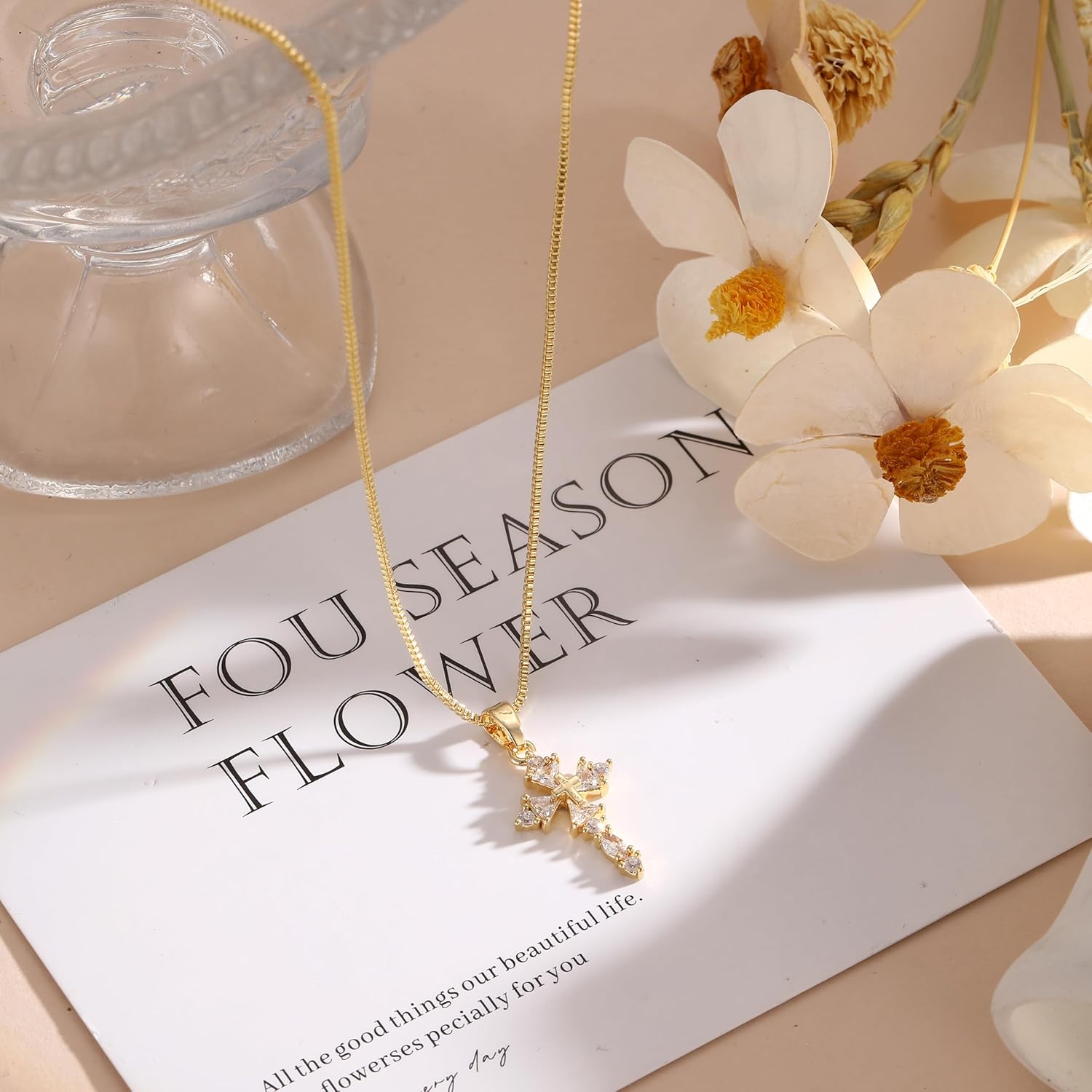 BBV Cross Necklace for Women Dainty Gold Plated O-Link Chain with CZ Heart Cross Pendant Non-Tarnish Trendy Minimalist Choker Necklace Easter Christian Baptism Faith Jewelry Gift - Image 5