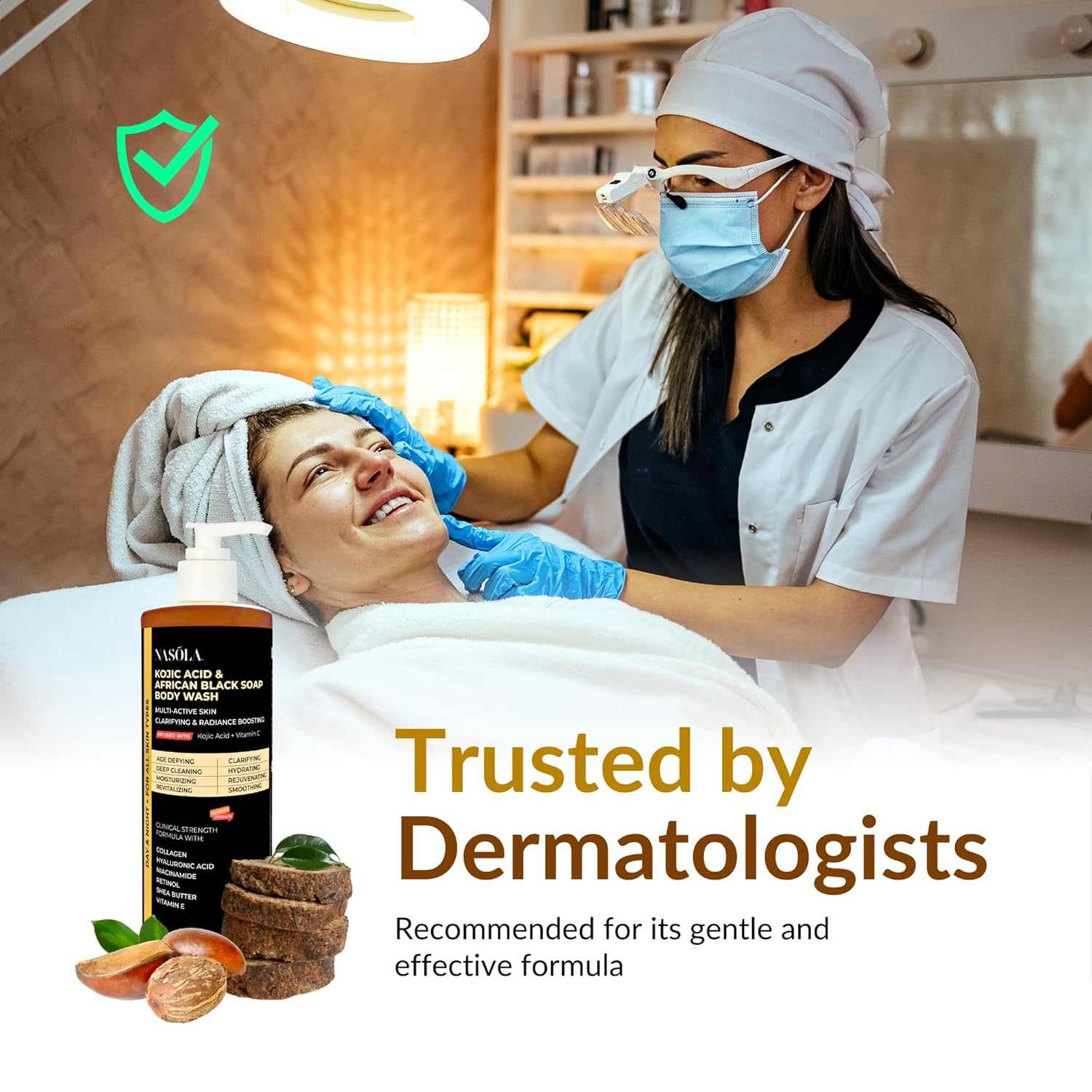 Nasola Kojic Acid African Black Soap Body Wash Authentic with Vitamin C, Shea Butter, Collagen, Niacinamide, Hyaluronic Acid, and Vitamin E - 11.83 Fl Oz - Image 6