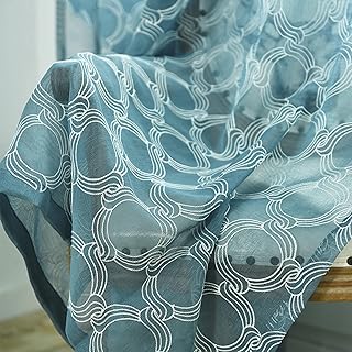 ZYY-Home curtain Voile Tenda Finestra Matita Piega Ricamo Tulle Tende per Camera da Letto Soggiorno Interni Drape Tende 2 Pannelli,Blu,W100xL250cm