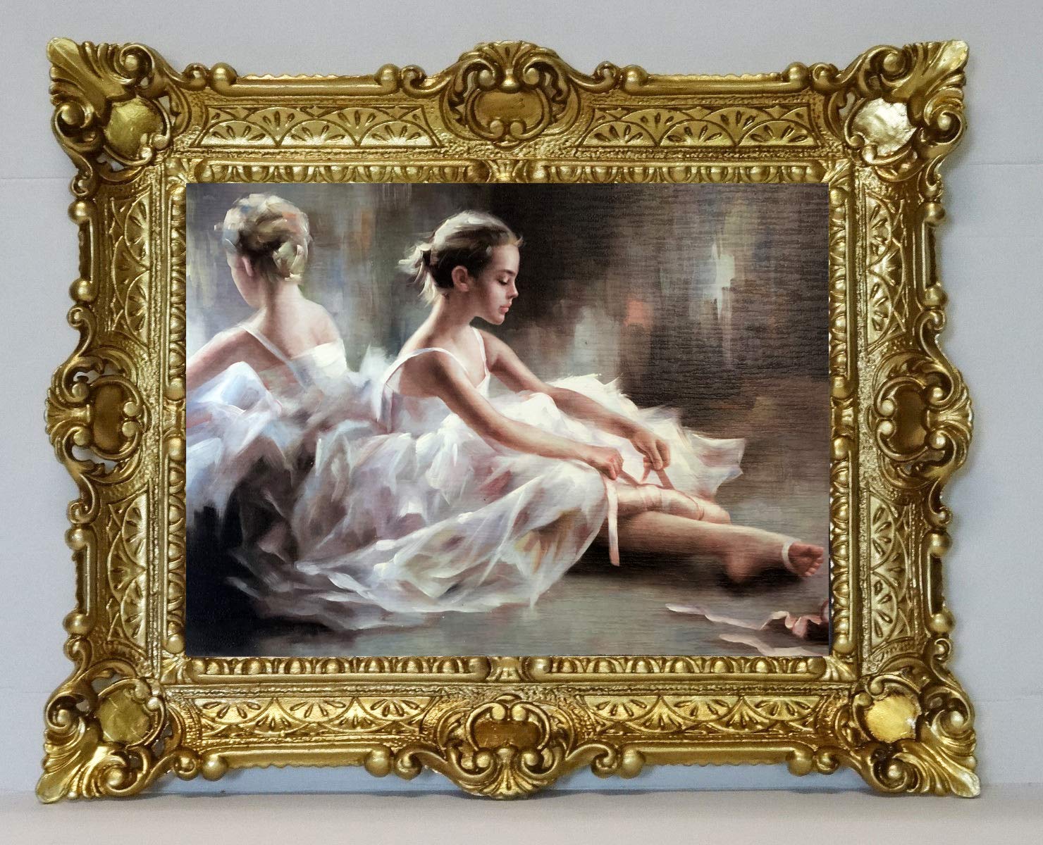Lnxp Wunderschönes Gemälde 56x46 cm Ballerina Ballett Balletttänzerin Bild mit Rahmen arock Antik Repro 50B