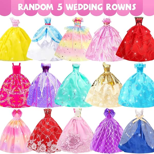 101 PCS Vêtements et Accessoires pour Poupées 11,5 Pouces Ensemble de Poupee Fille de Mode Comprenant avec Robe de Mariage et Robes Hauts Pantalons Chaussures Cintres et Sacs - 4