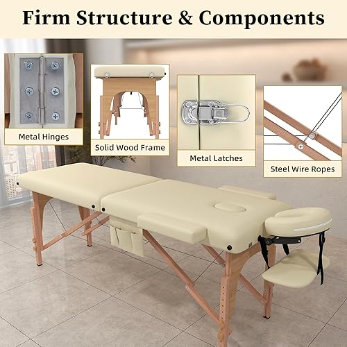 Miniatura 6 de civama Mesa de masaje portátil, 29 libras, peso ligero, plegable, cuidado facial, spa, cama de pestañas, marco de aluminio con bolsa de transporte