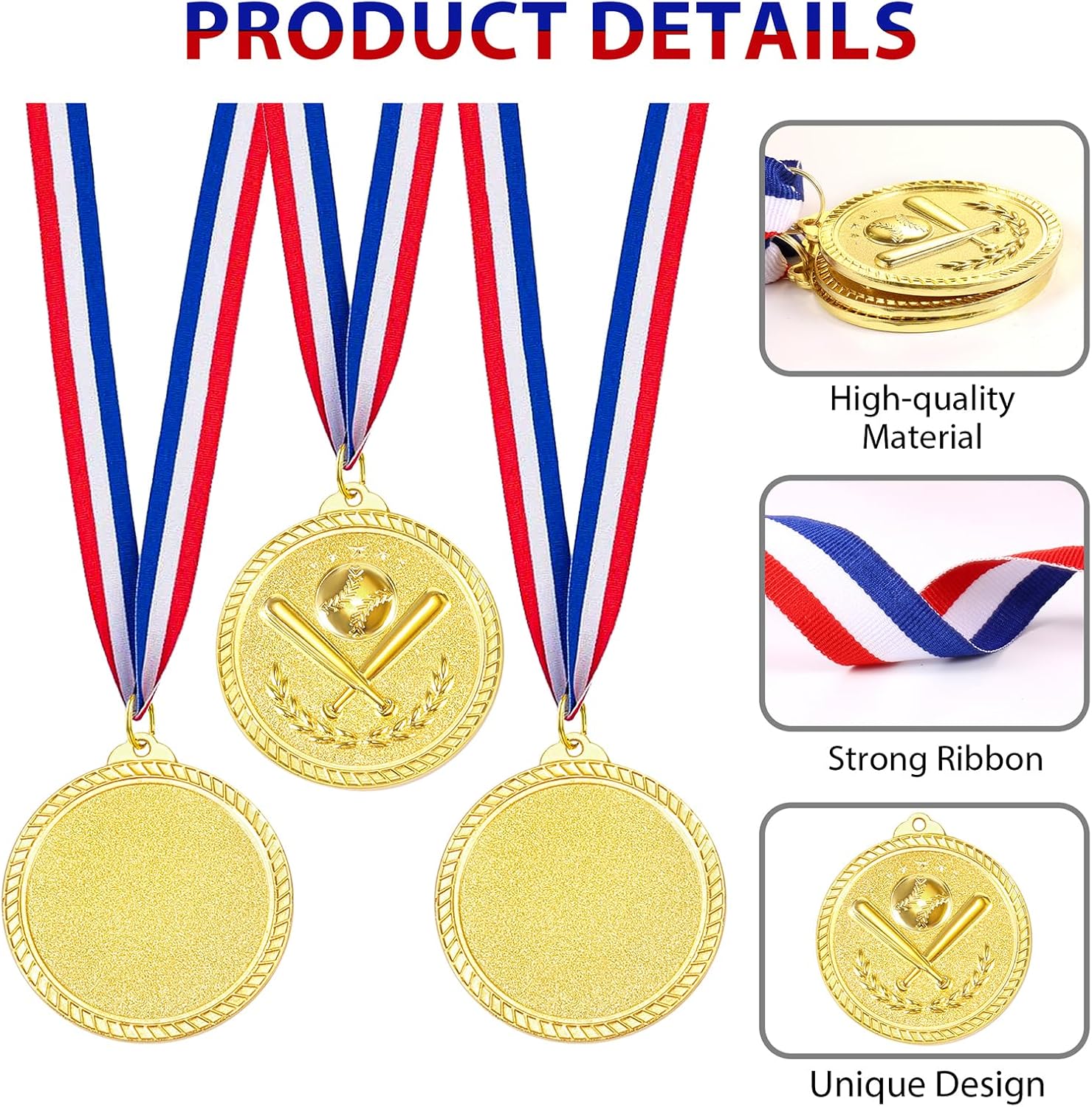 Caydo 100 Pieces Medals for Kids with 12 Pieces Baseball Medals with Neck Ribbon for Kid Adults Baseball Games Sports Competition