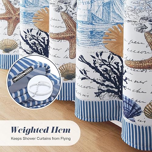 Miniatura 5 de Cortina para baño de poliéster decorativa con motivos submarinos, cortina para regadera resistente al moho, cortinas para baño con motivos marinos