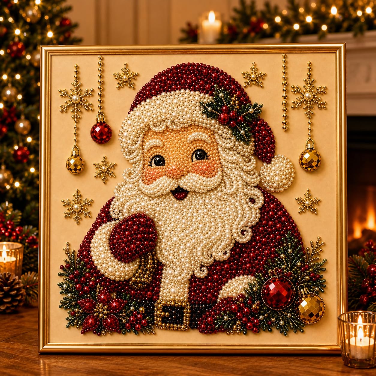 RHNVVI Christmas Pearl Diamond Art Kit, DIY Wall Decor for Adults (Set B) | Pre-framed pearl bead craft with five Christmas designs for relaxing DIY projects and festive home display.