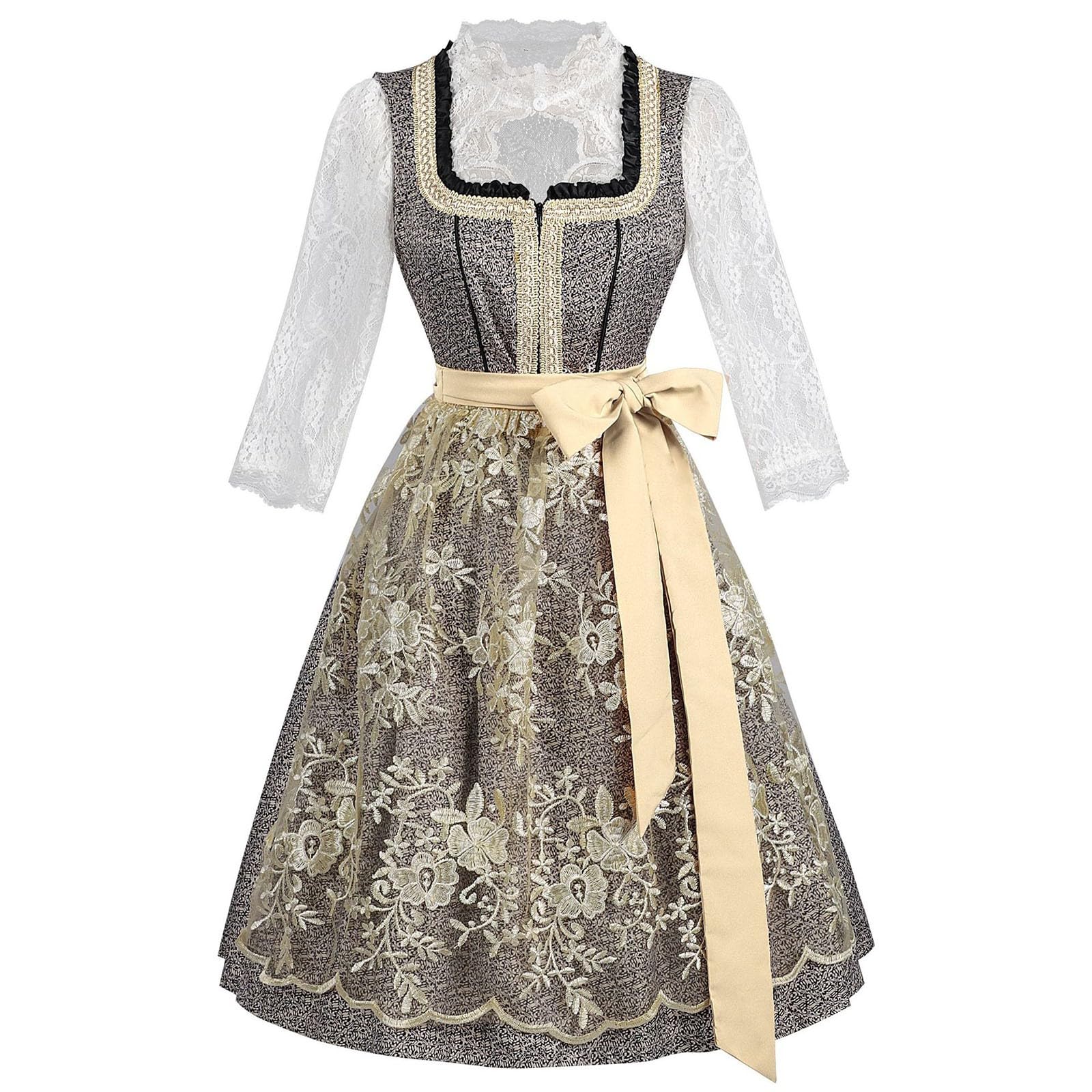 Vestido con Bordado para Mujer De Oktoberfest Vestido Largo De Mujer Playa para Playa Envolvente Floral Verano con Cuello En V Y Mangas Elegante Cuello En V Y Mangas Plisadas