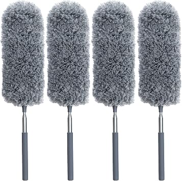 4 Pack Microfiber Duster for Cleaning, Washable Feather Dusters, Extendable Pole, Cleaning Tools for Office, Car, Window, Furniture, Ceiling Fan