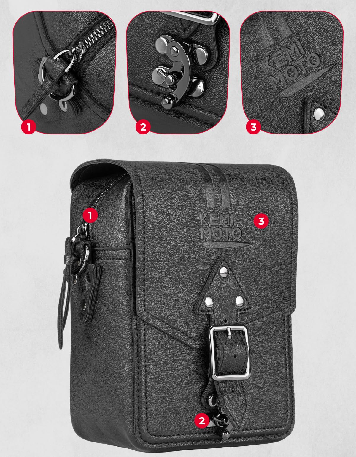KEMIMOTO Sac de guidon universel en cuir avec poignée en T, style rétro, sac de rangement étanche, compatible avec Cruiser Softail Dyna Sportsters