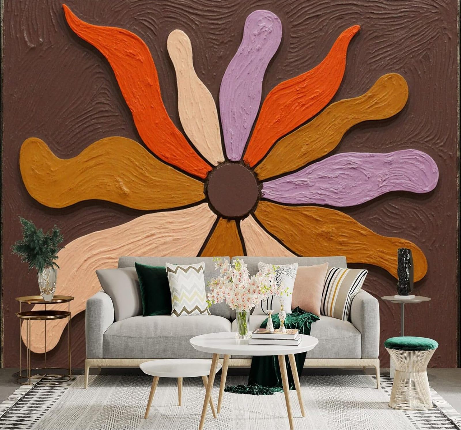 XLMING Abstract Colourful Flowers Petals Creative Unique 3D Wallpaper Silky Texture Home Study Office Grey Dining Room Sofa Bedroom Living Room TV Backdrop-250cm×170cm