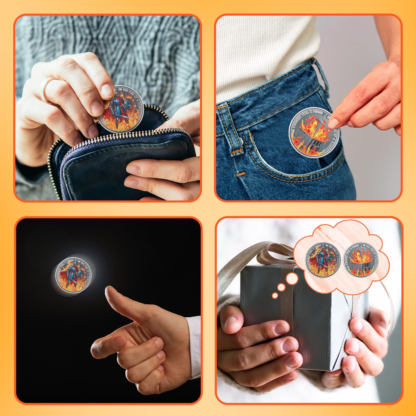 Liliaafar 12 monedas de desafío de fuego de caballero, el acero más fuerte está forjado, accesorios de escritorio divertidos, monedas de agradecimiento para empleados, oficina, compañeros de trabajo
