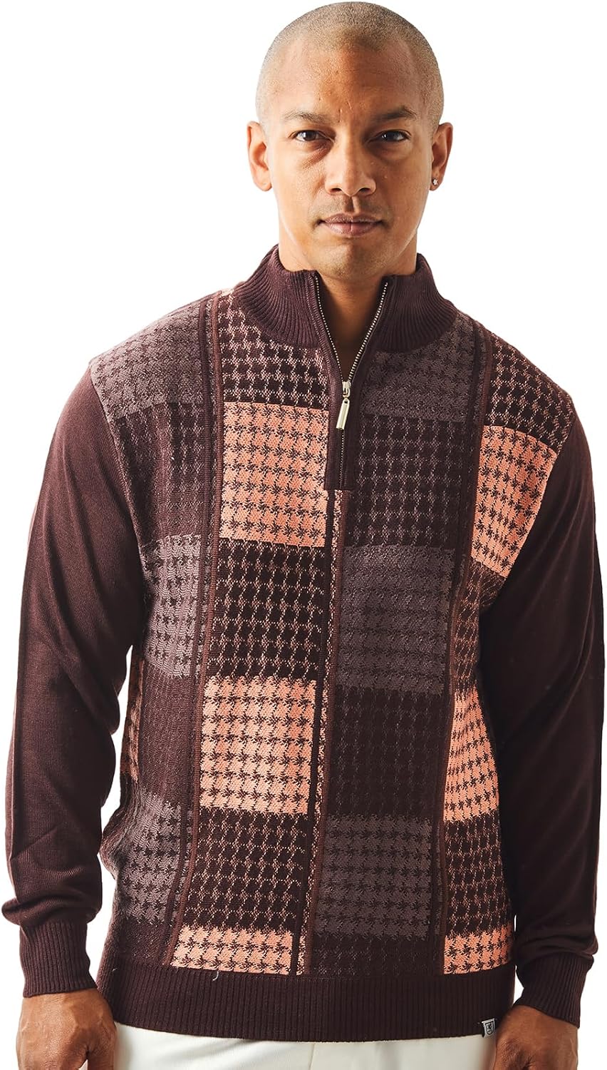 STACY ADAMS Men's Sweater, Multi Square Houndstooth Pattern