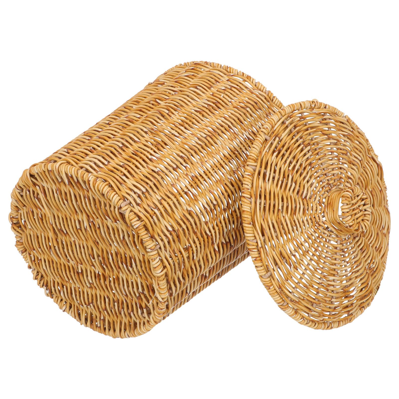EXCEART Cesta de Almacenamiento Tejida Redonda con Tapa, Plástico Organizador Práctico y Elegante Adecuado Hogar y Baños