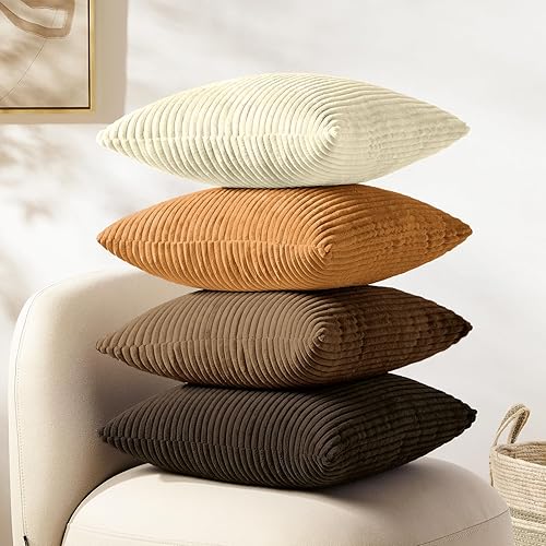 Softalker Juego de 4 fundas de almohada de pana suave a rayas sólidas, 20 x 20 pulgadas, decoración moderna para sofá, dormitorio, sala de estar