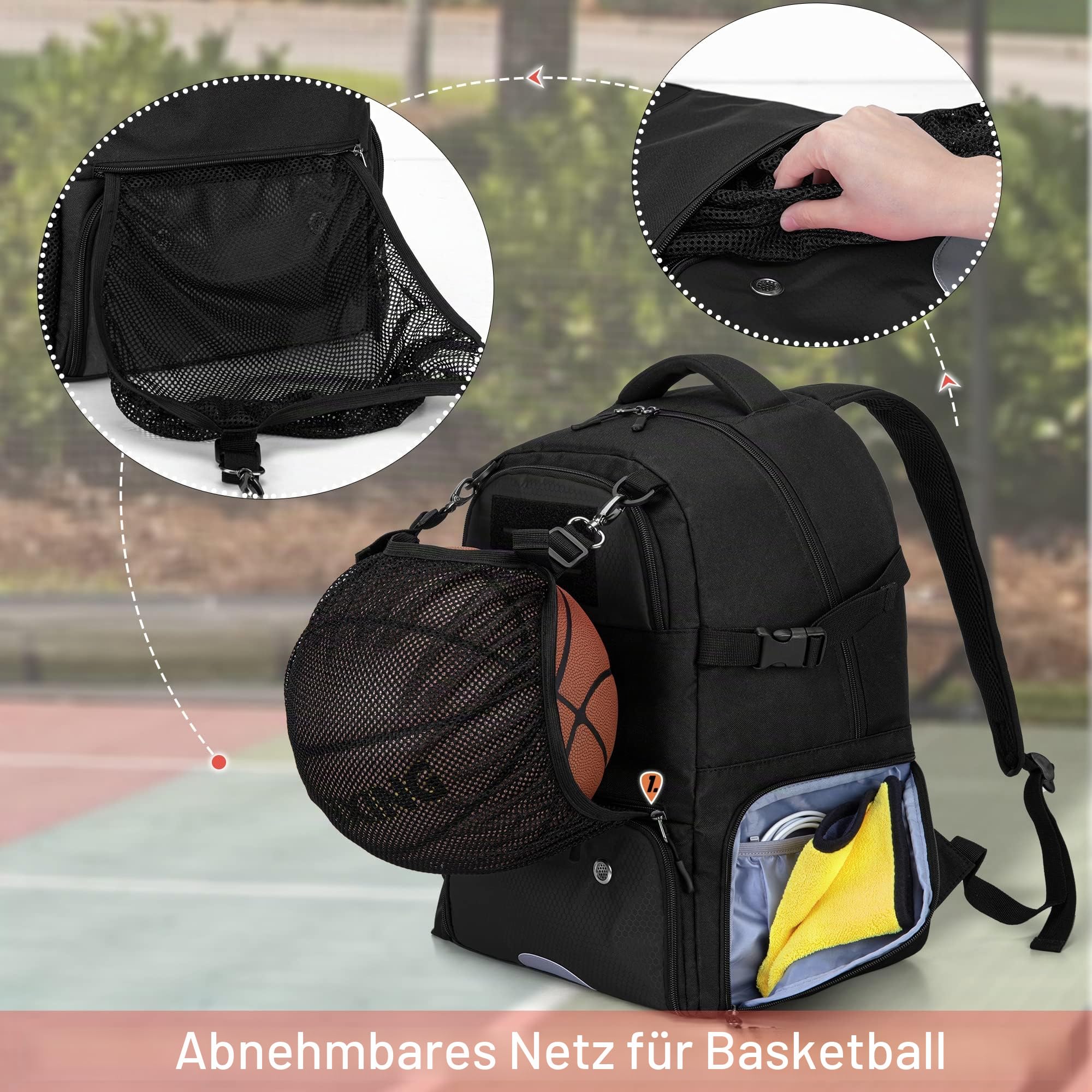DSLEAF Basketball-Rucksack für Kinder, Basketballtasche mit separatem belüftetem Schuhfach für Basketball, Fußball, Volleyball und Fußball