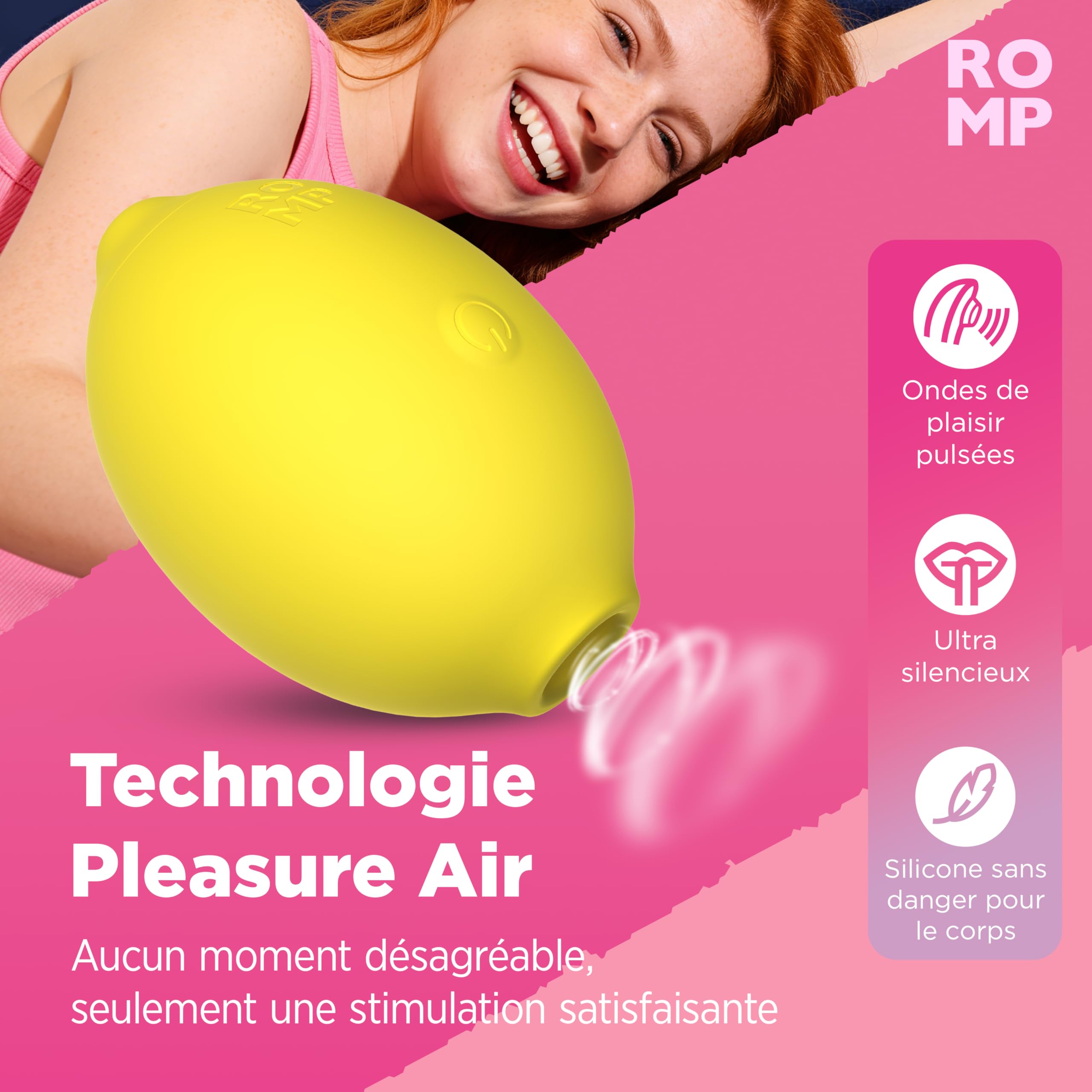 ROMP Vibromasseur Lemon pour femme Stimulateur clitoridien à succion | 10 modes Sextoy effet aspiration en forme de citron Masseur intime pour le plaisir féminin Jouet adulte discret