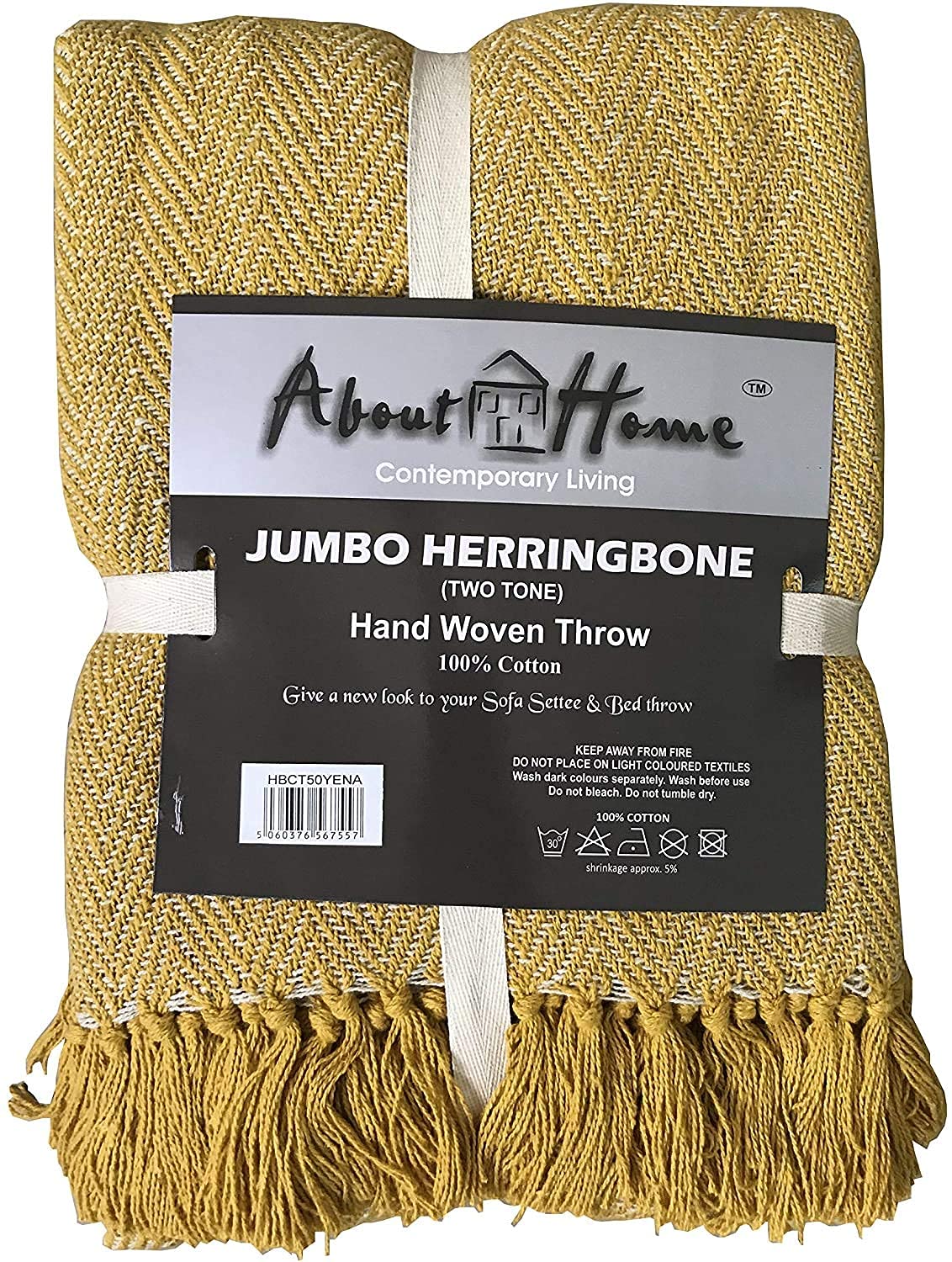 About Home Mustard Herringbone Cotton Blanket Throw, Settee Cover (Mustard/Natural, 50"X60")…